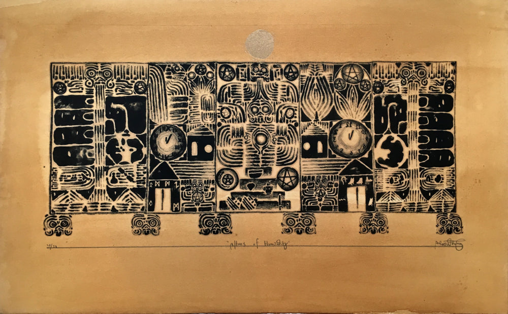 Lithography and linocut with coffee