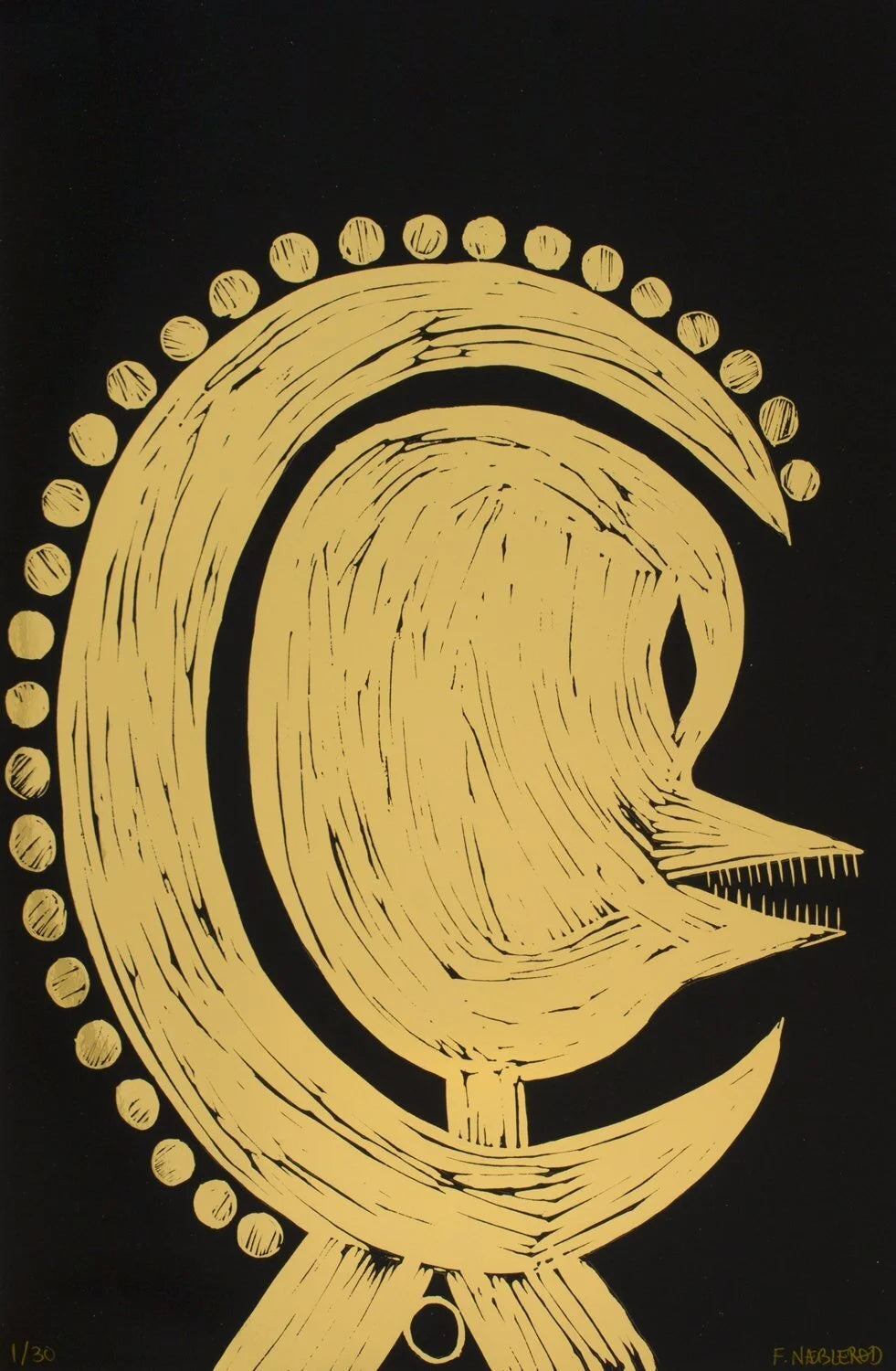 Linocut on gold