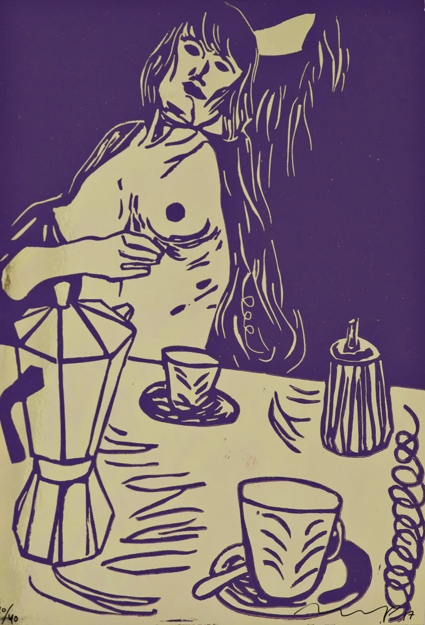 Linocut on gold