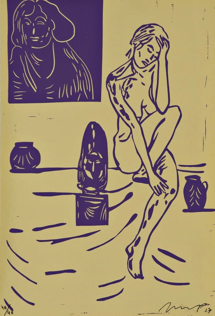 Linocut on gold