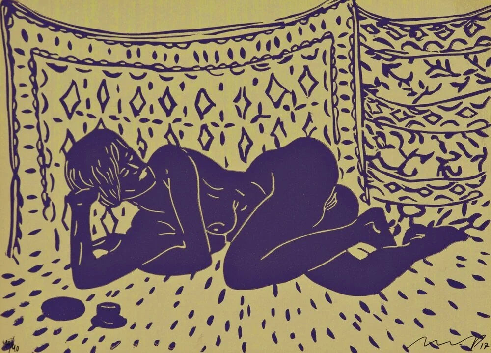 Linocut on gold