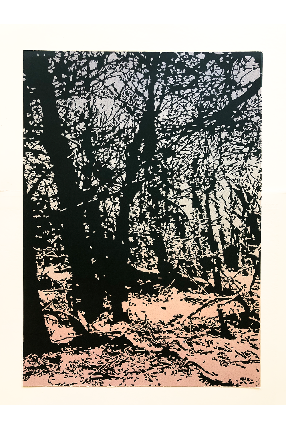 Linocut on airbrushed paper