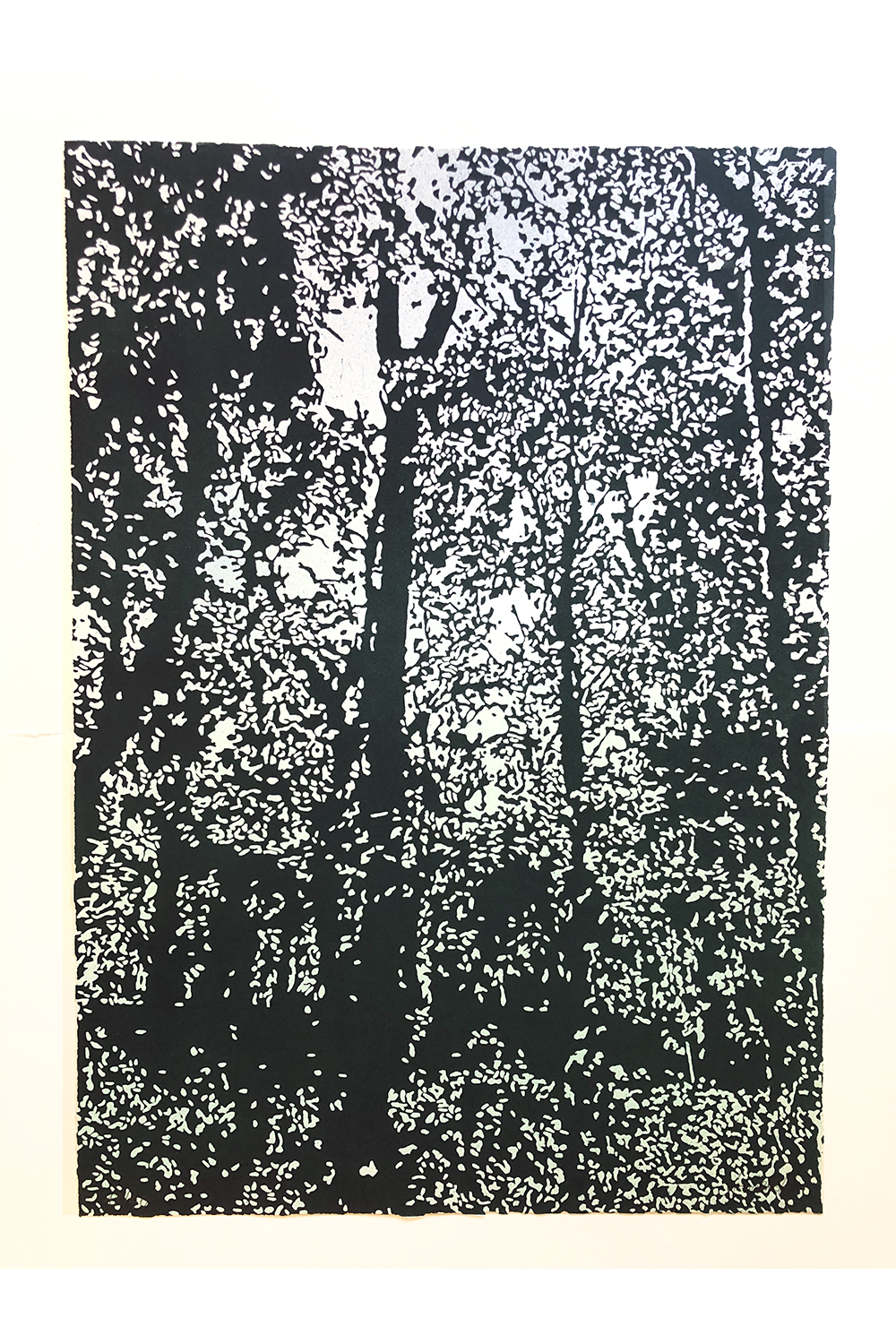 Linocut on airbrushed paper