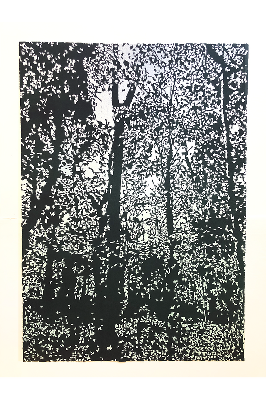 Linocut on airbrushed paper